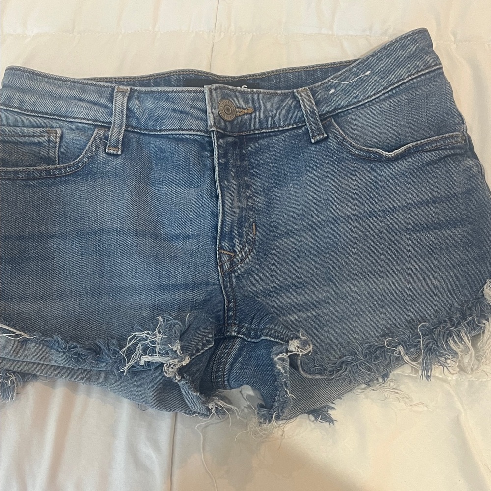 Express Blue Frayed Jean Shorts
